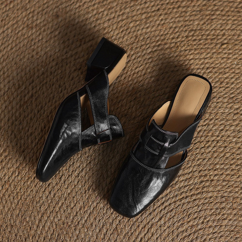Sacha Havre | Mules à Bout Carré en Cuir Fabienne