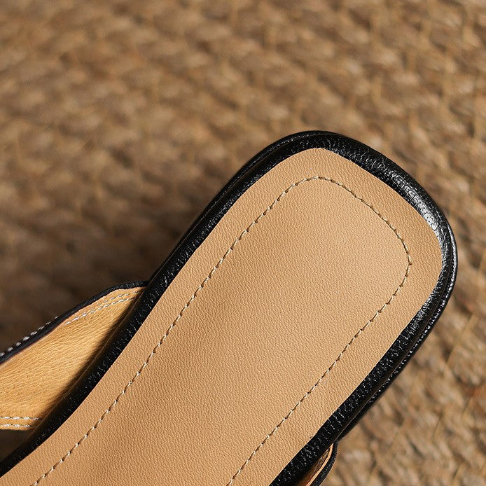 Sacha Havre | Mules à Bout Carré en Cuir Fabienne