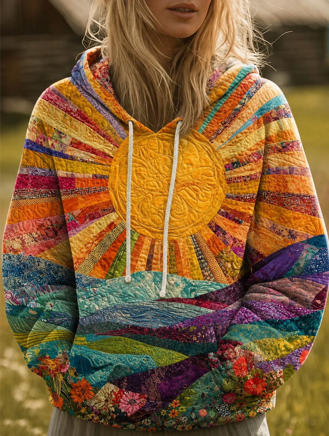 Sweat à Capuche Soleil Fleuri pour Femme Sandrine