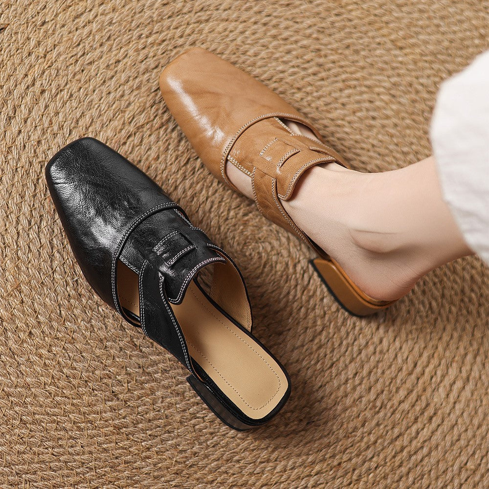 Sacha Havre | Mules à Bout Carré en Cuir Fabienne
