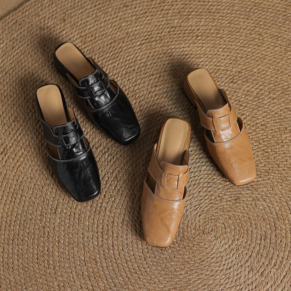 Sacha Havre | Mules à Bout Carré en Cuir Fabienne