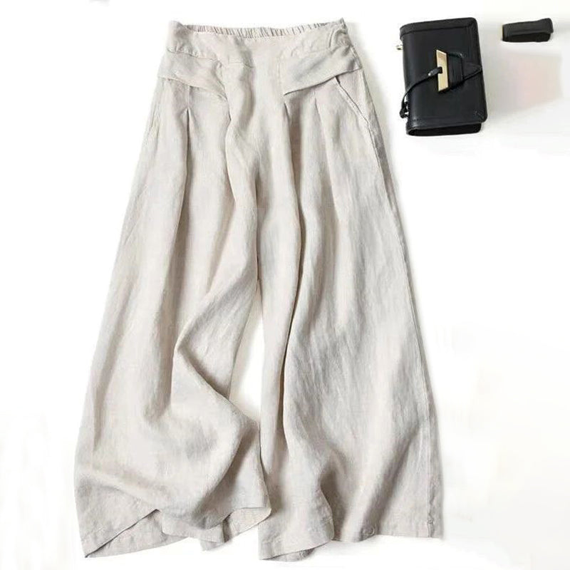 【Coton Et Lin】Pantalon Décontracté À Jambes Larges