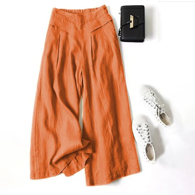 【Coton Et Lin】Pantalon Décontracté À Jambes Larges