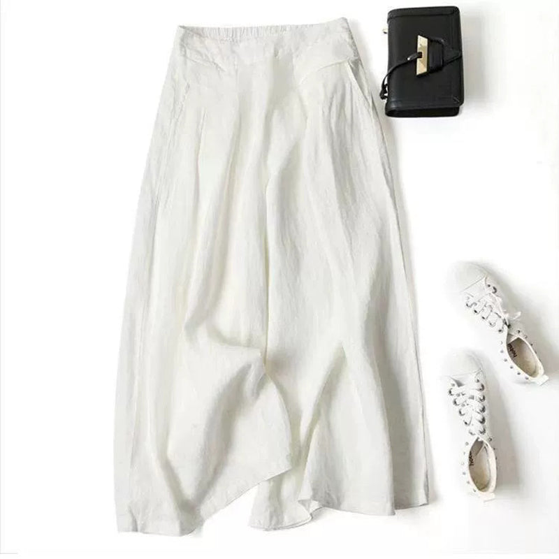 【Coton Et Lin】Pantalon Décontracté À Jambes Larges