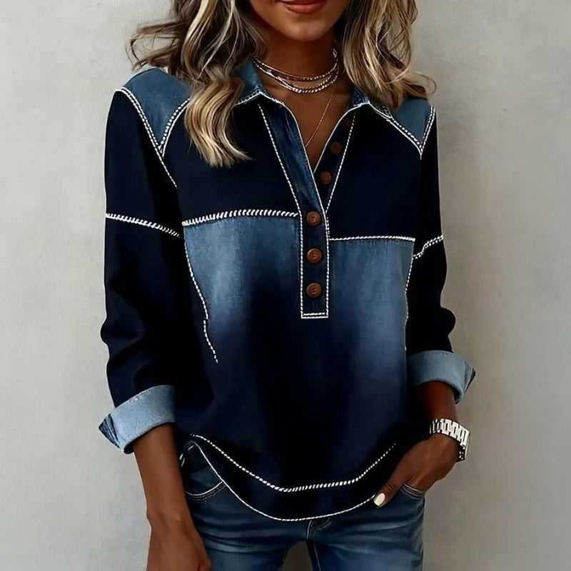 Chemise Pull Denim Texturée – “CÉLESTE”