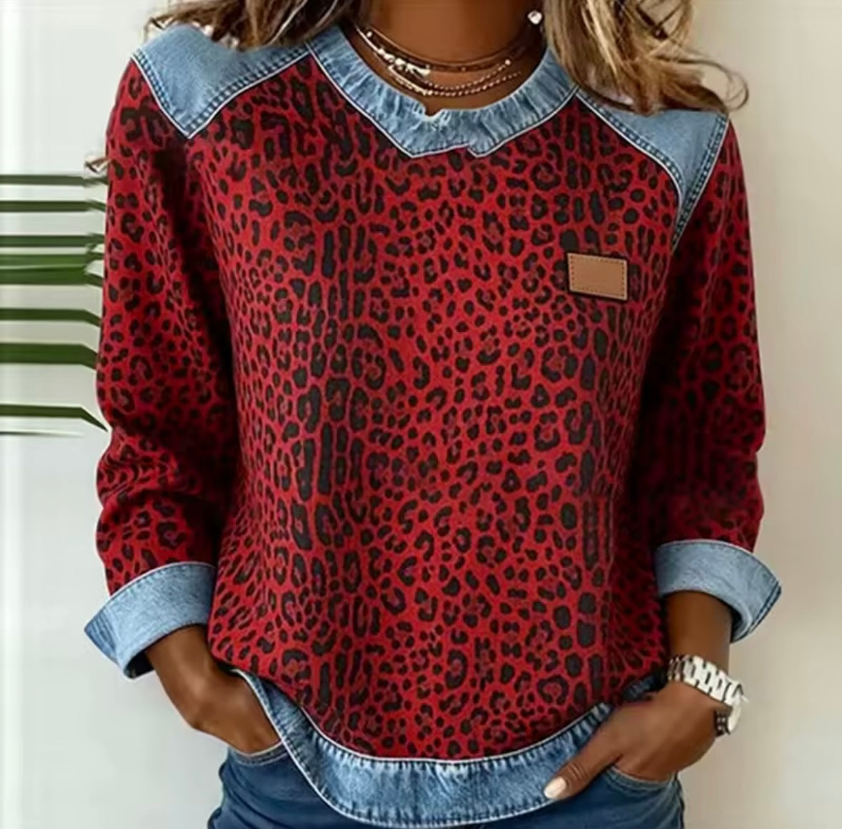 Sweat Léopard Effet Denim pour Femme Marie