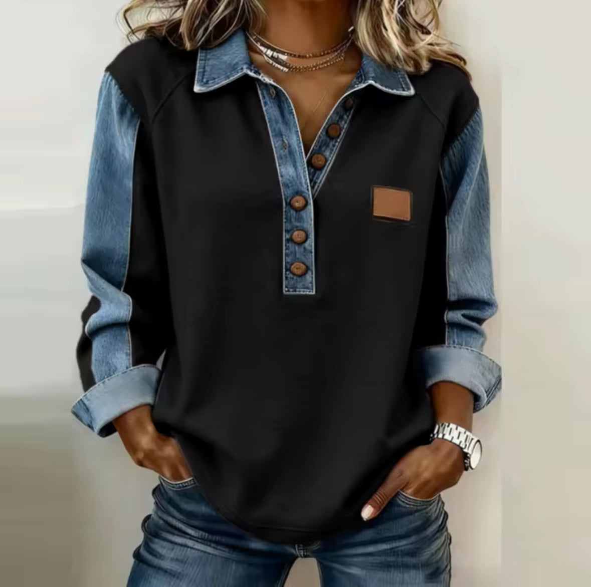 Pull Col Boutonné Bicolore pour Femme Pauline