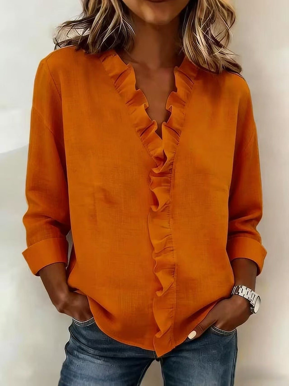 Blouse à Volants Col V pour Femme Claire