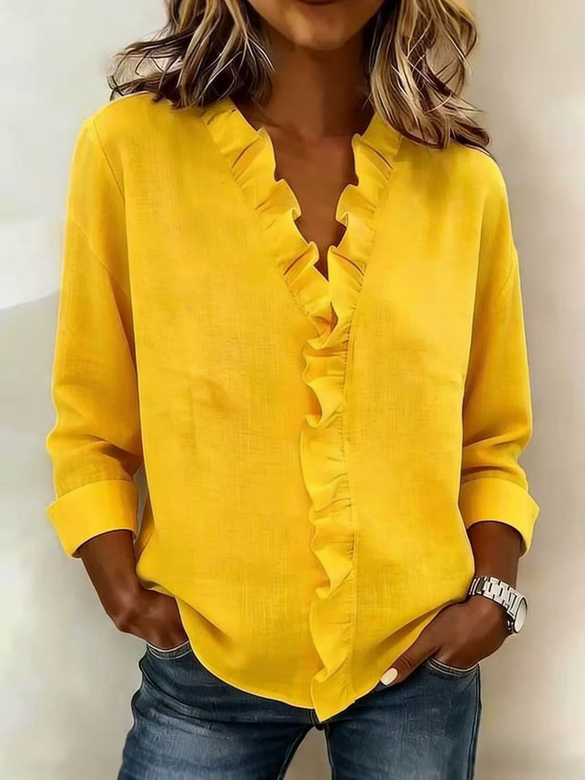 Blouse à Volants Col V pour Femme Claire