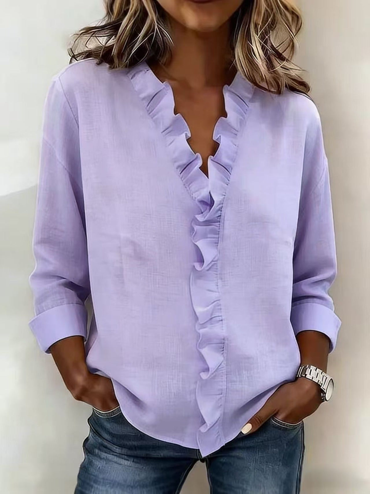 Blouse à Volants Col V pour Femme Claire