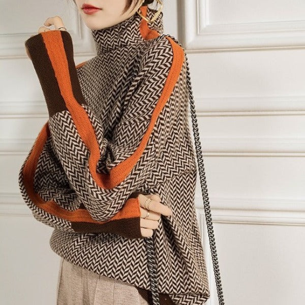 Mireya — Pull a Collo Alto con Design a Righe