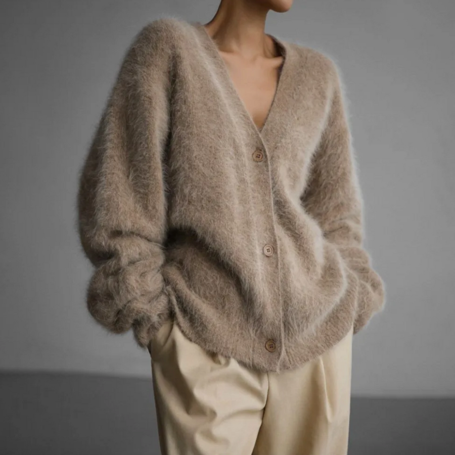 Cardigan Duveteux Col V pour Femme Monique