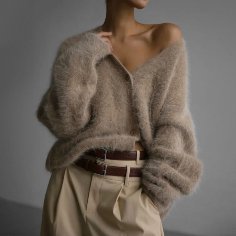 Cardigan Duveteux Col V pour Femme Monique