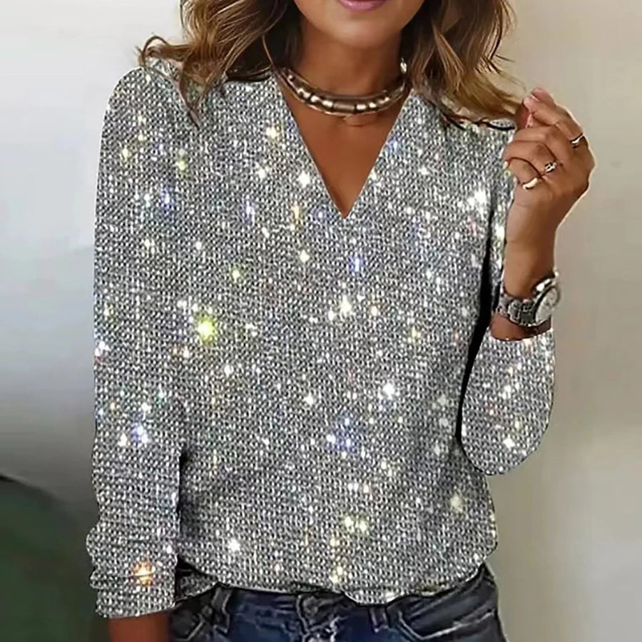 Blouse Pailletée Col V pour Femme Frédérique