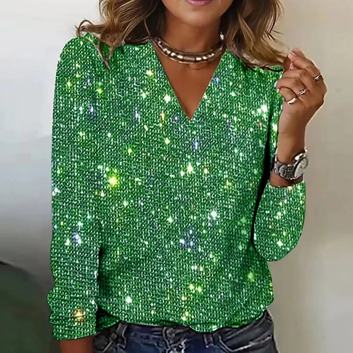 Blouse Pailletée Col V pour Femme Frédérique