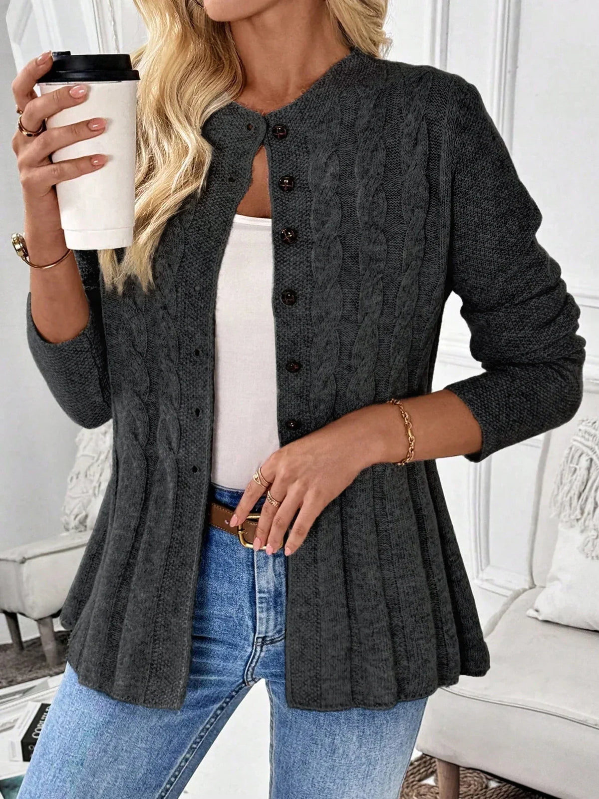 Cardigan Torsadé à Basque pour Femme Élise