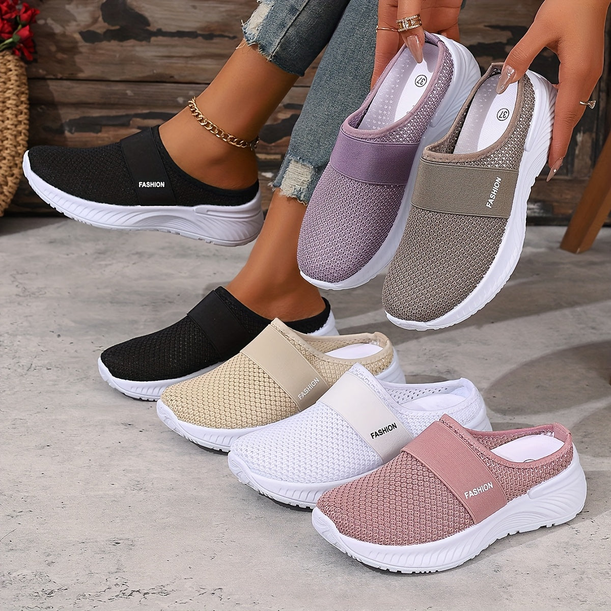Baskets Mules Mesh Respirant Nicole