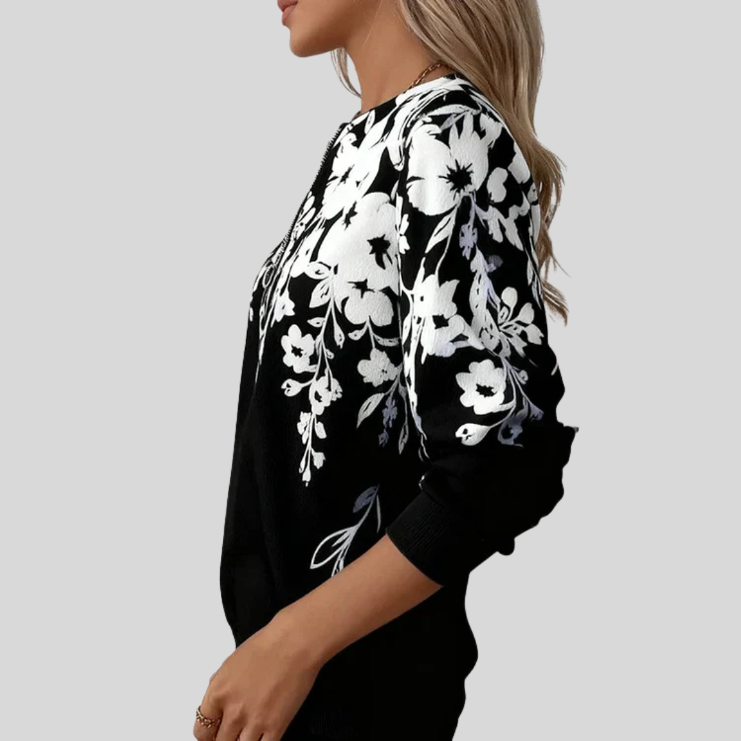 Sweat Zippé Fleurs Graphiques pour Femme Aveline