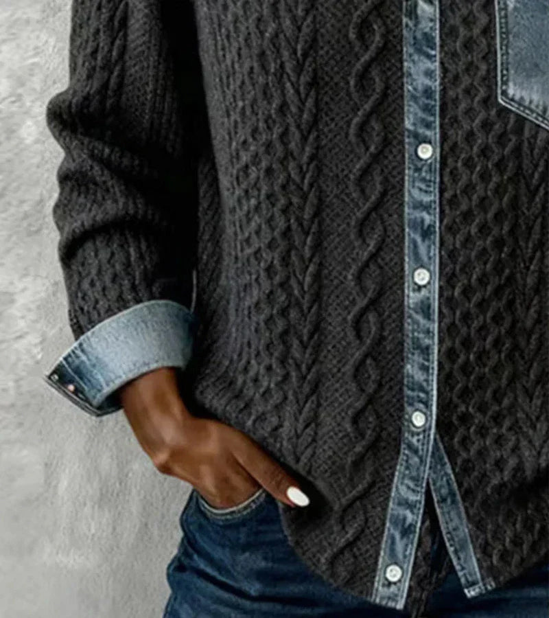 Noémie — Top en Maille avec Détails en Denim