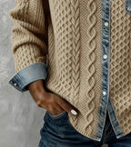 Noémie — Top en Maille avec Détails en Denim