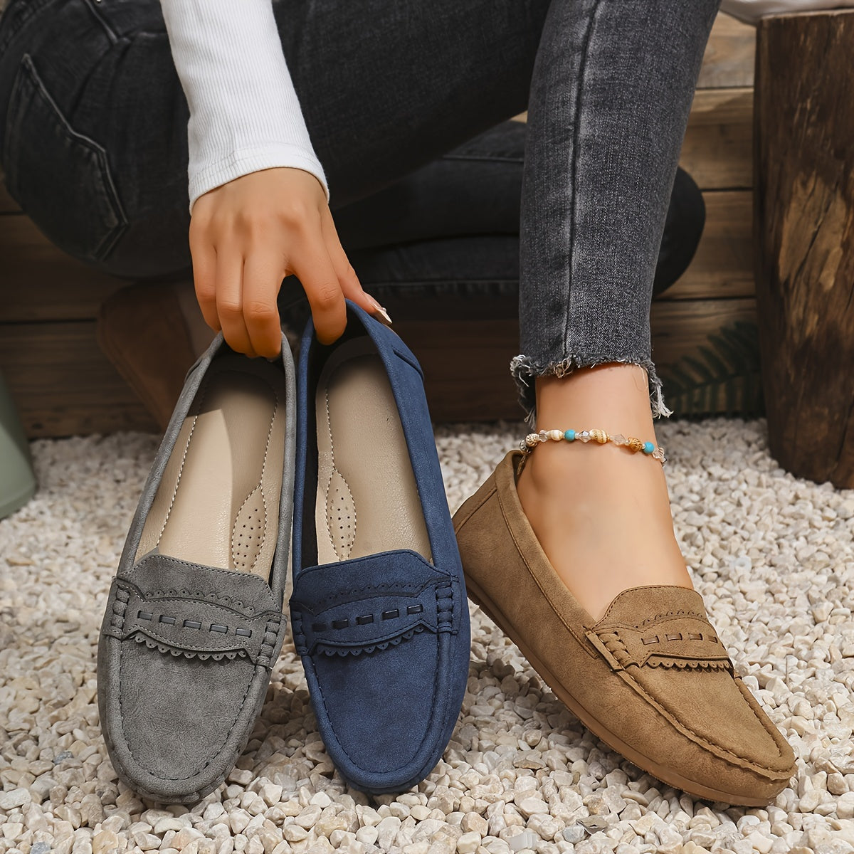 Mocassins Effet Daim Festonnés Marie