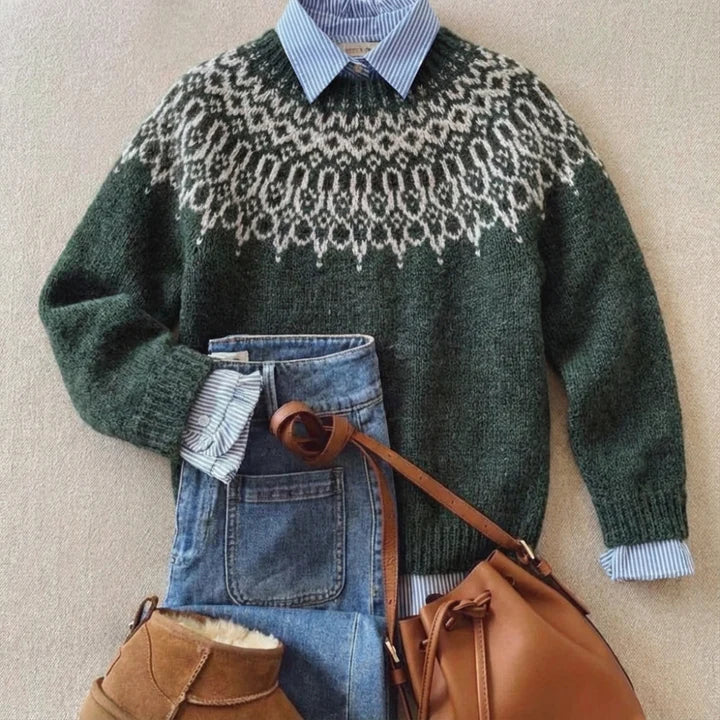 Pull Jacquard Nordique Vert pour Femme Camille