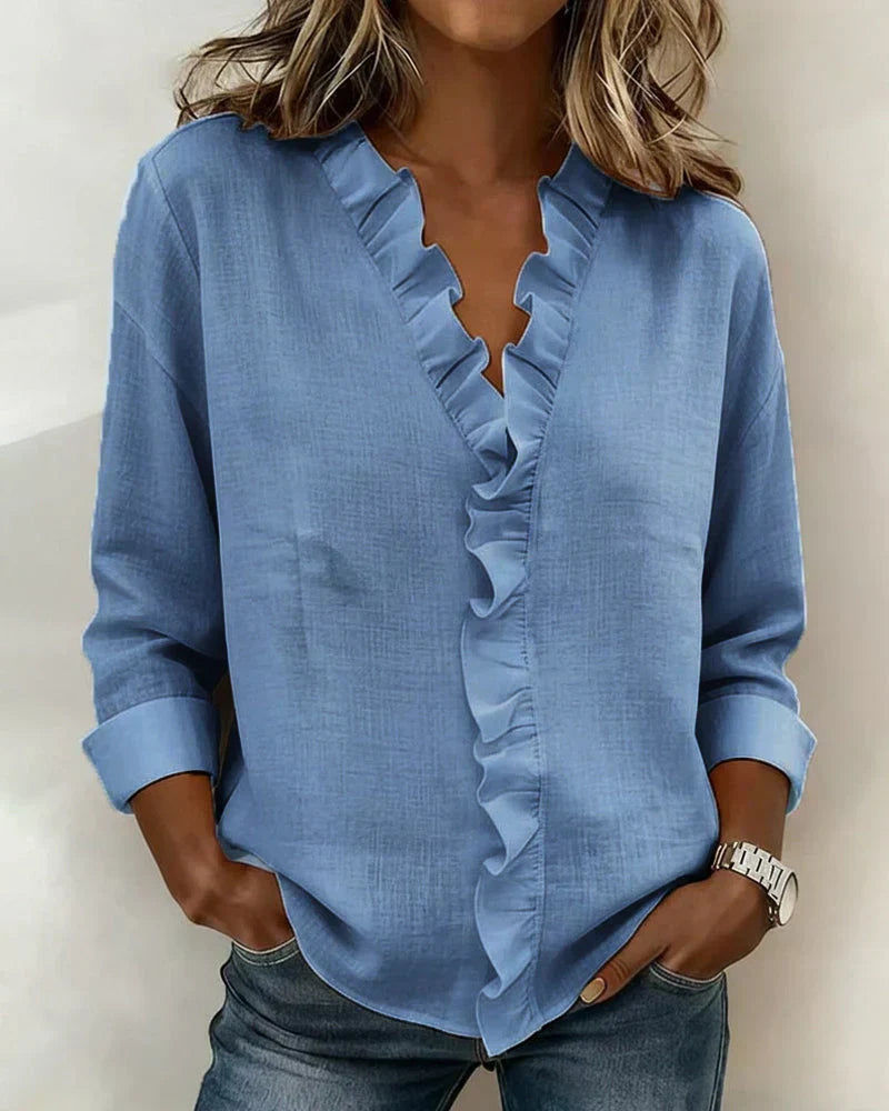 Blouse à Volants Col V pour Femme Claire