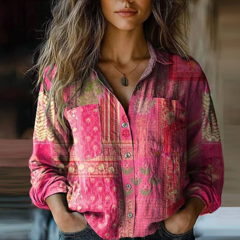 Blouse Boutonnée Florale Rétro pour Femme Annie