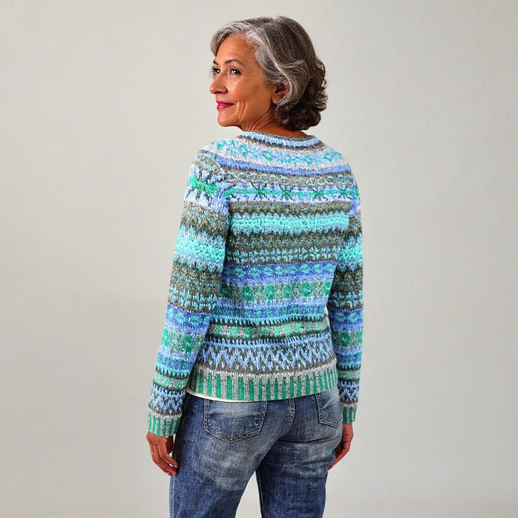 Pull Jacquard Bleu Vert pour Femme Florence