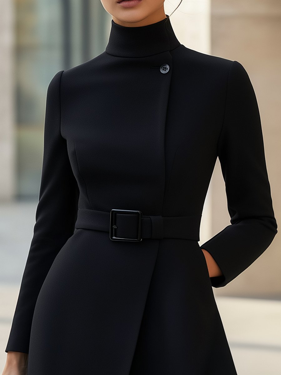 Sacha Havre | ROBE ÉLÉGANTE À COL MONTANT ET CEINTURE