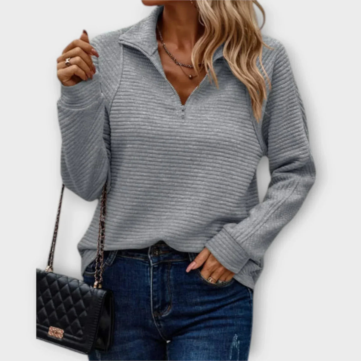 Pull Col Zippé Côtelé pour Femme Gisèle