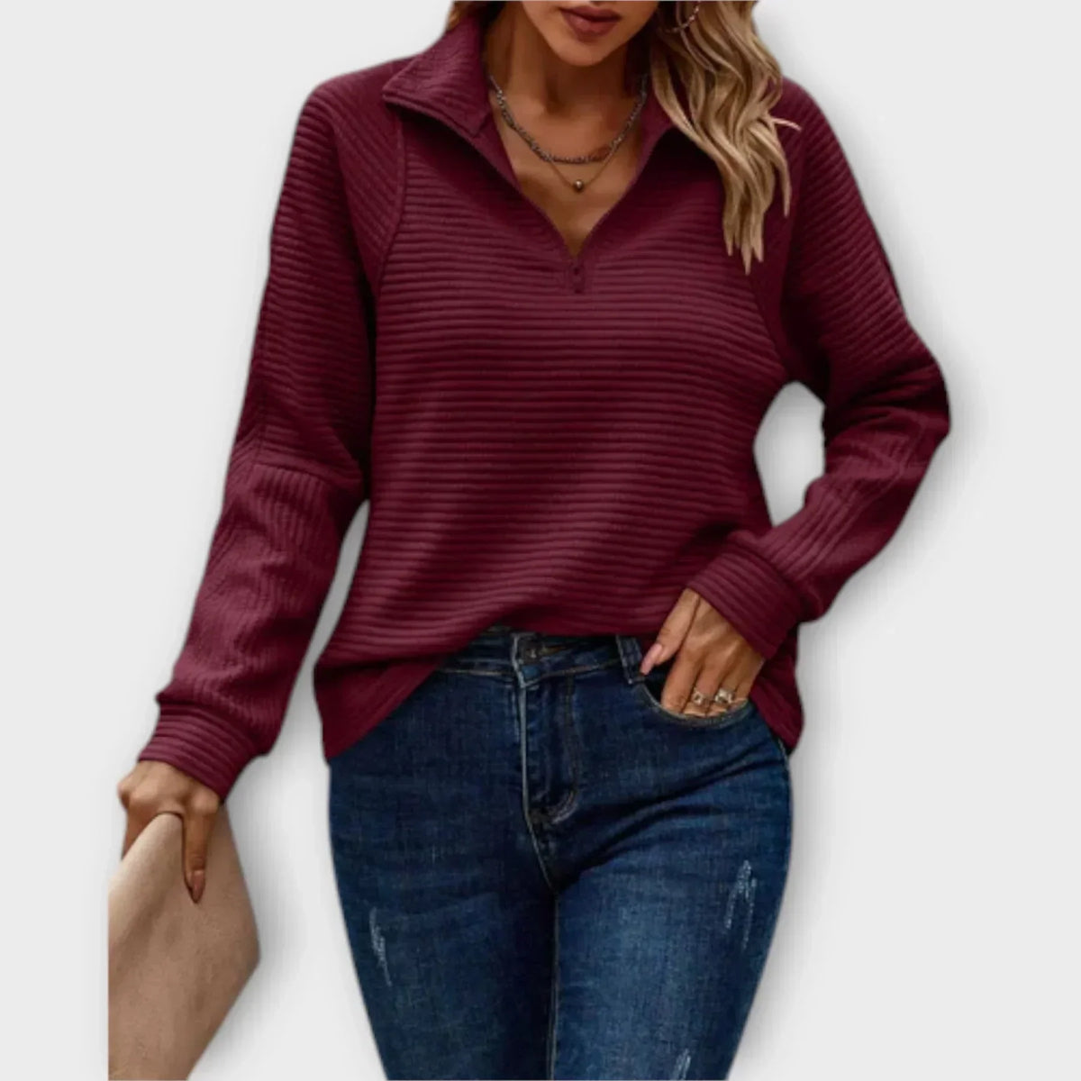 Pull Col Zippé Côtelé pour Femme Gisèle