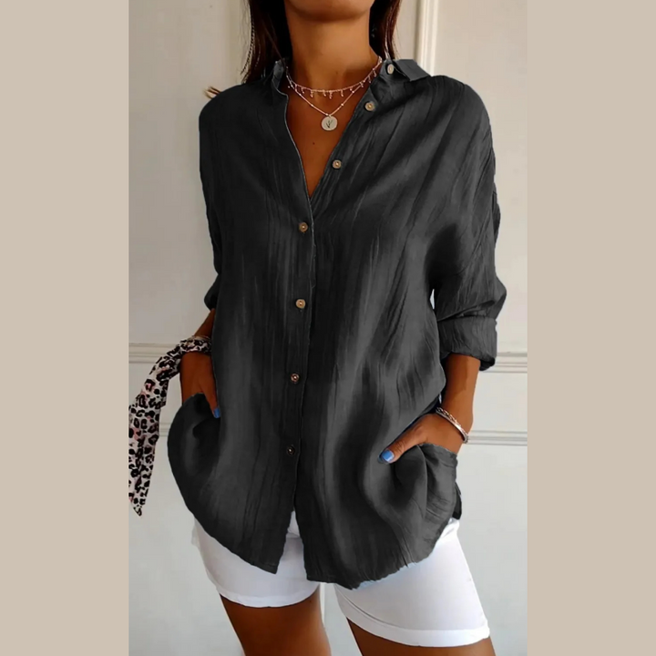 Chemise classique plissée texturée à revers simple pour femmes