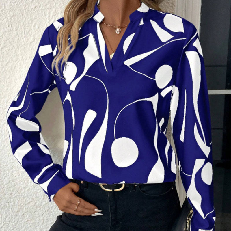 Chemise col V manches longues imprimé géométrique