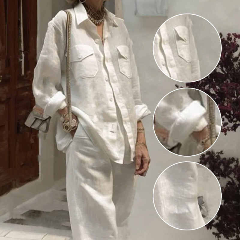 Ensemble 2 pièces - Haut à Manches Longues Décontracté et Pantalon à Jambe Large