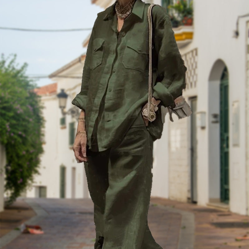 Ensemble 2 pièces - Haut à Manches Longues Décontracté et Pantalon à Jambe Large