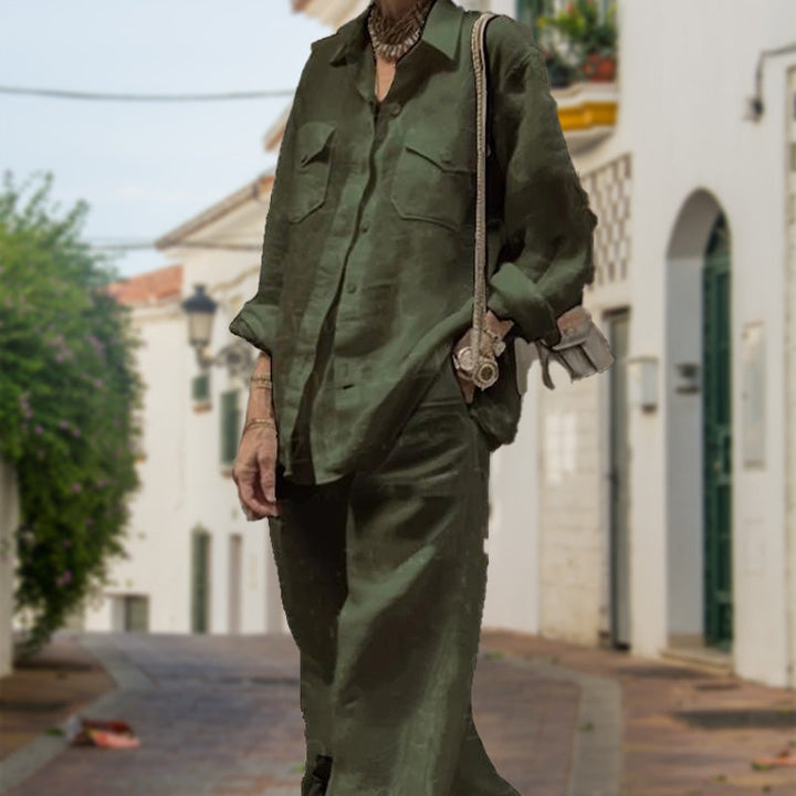 Ensemble 2 pièces - Haut à Manches Longues Décontracté et Pantalon à Jambe Large