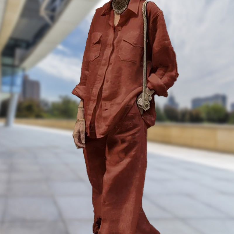 Ensemble 2 pièces - Haut à Manches Longues Décontracté et Pantalon à Jambe Large