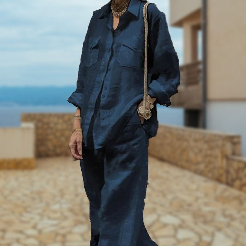 Ensemble 2 pièces - Haut à Manches Longues Décontracté et Pantalon à Jambe Large