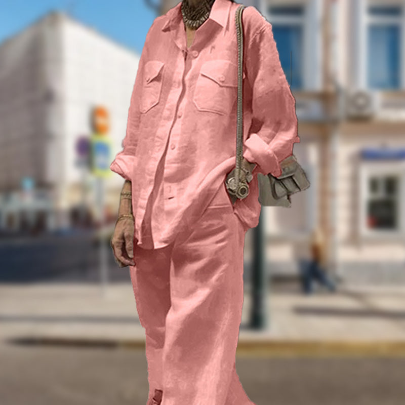 Ensemble 2 pièces - Haut à Manches Longues Décontracté et Pantalon à Jambe Large