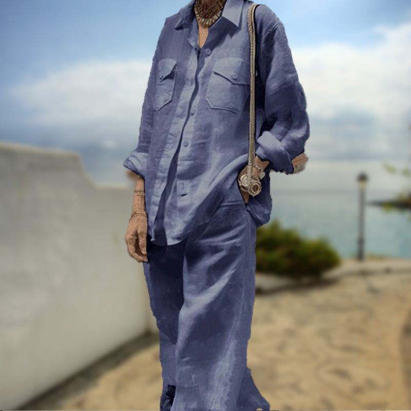 Ensemble 2 pièces - Haut à Manches Longues Décontracté et Pantalon à Jambe Large