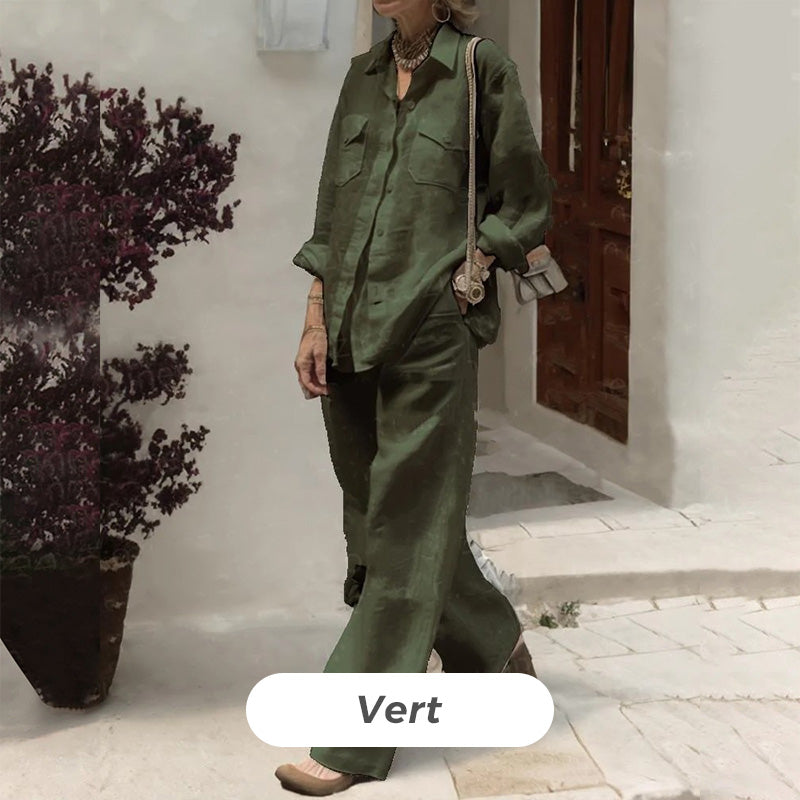 Ensemble 2 pièces - Haut à Manches Longues Décontracté et Pantalon à Jambe Large