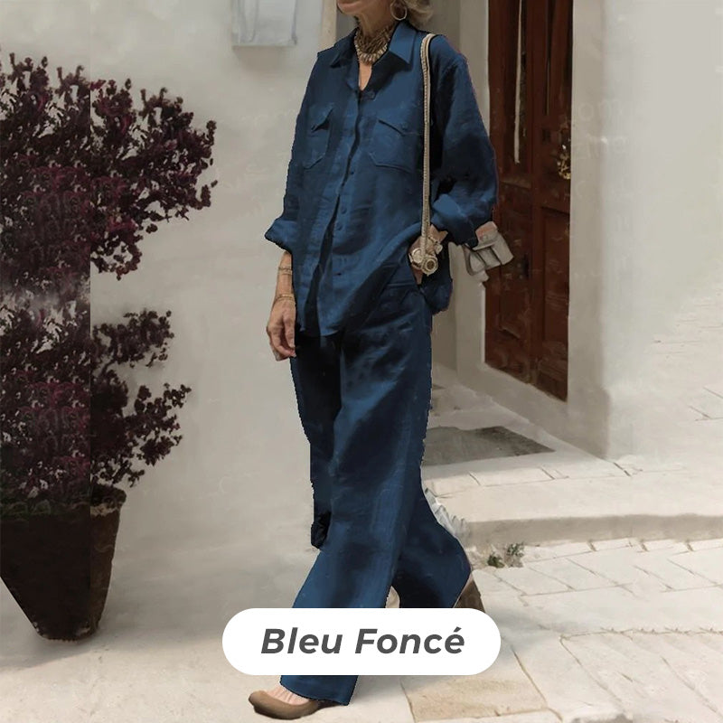 Ensemble 2 pièces - Haut à Manches Longues Décontracté et Pantalon à Jambe Large