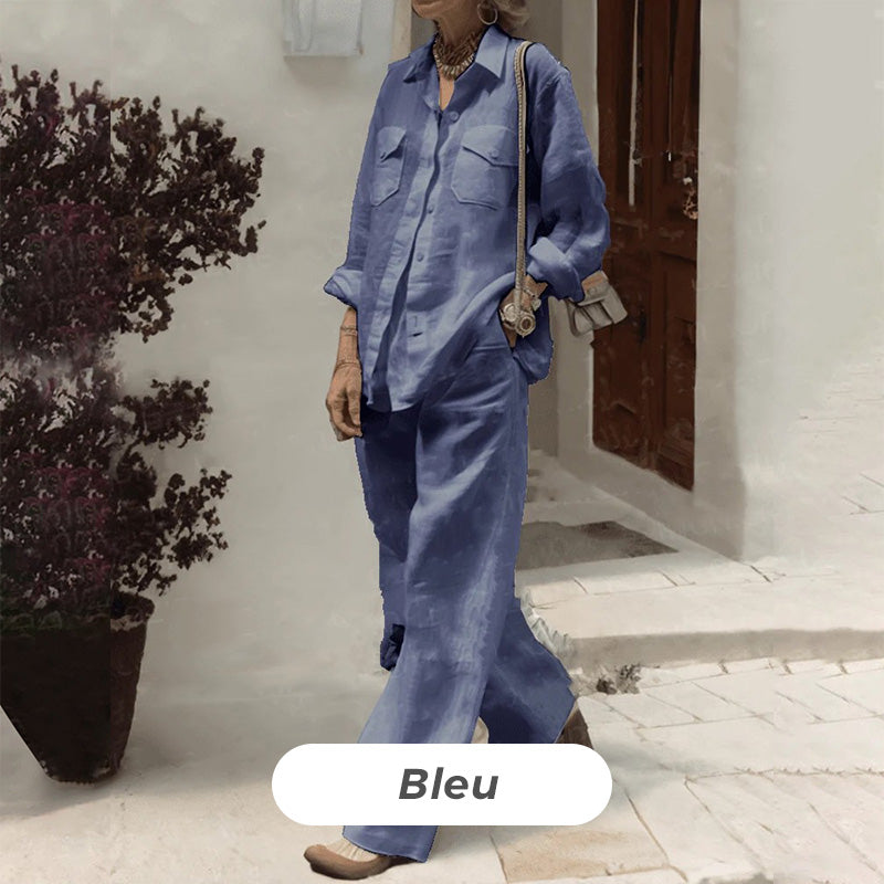 Ensemble 2 pièces - Haut à Manches Longues Décontracté et Pantalon à Jambe Large