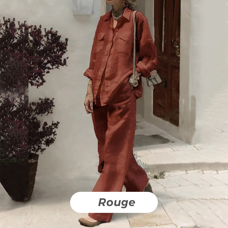 Ensemble 2 pièces - Haut à Manches Longues Décontracté et Pantalon à Jambe Large