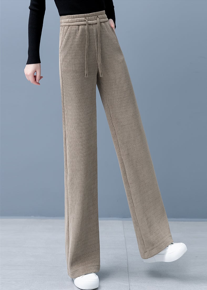 🔥 NEW HOT SALE🎁Pantalon épais pour femme, couleur unie, jambe droite et large, cordon de serrage