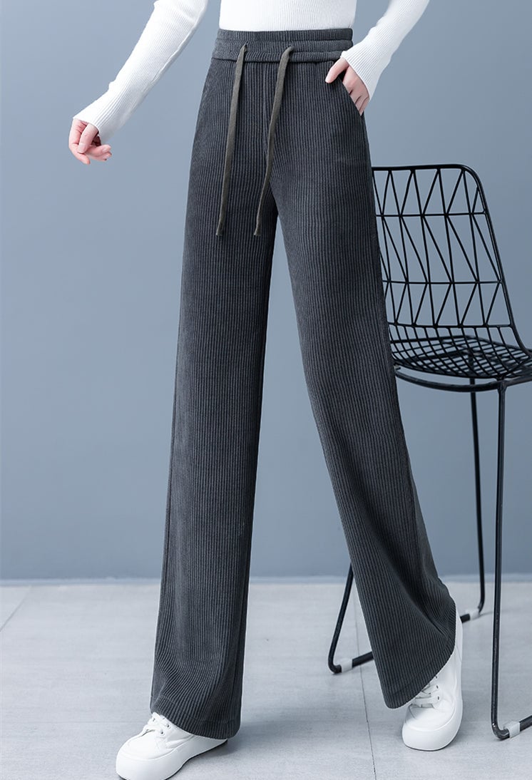 🔥 NEW HOT SALE🎁Pantalon épais pour femme, couleur unie, jambe droite et large, cordon de serrage