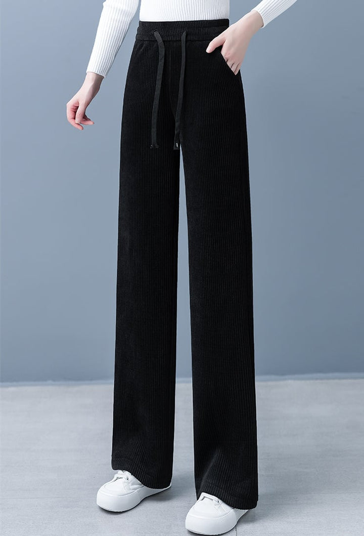 🔥 NEW HOT SALE🎁Pantalon épais pour femme, couleur unie, jambe droite et large, cordon de serrage
