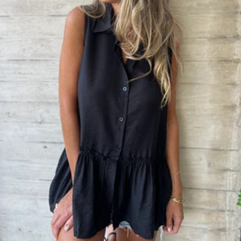 Chemise boutonnée décontractée pour femme, ample et de couleur unie