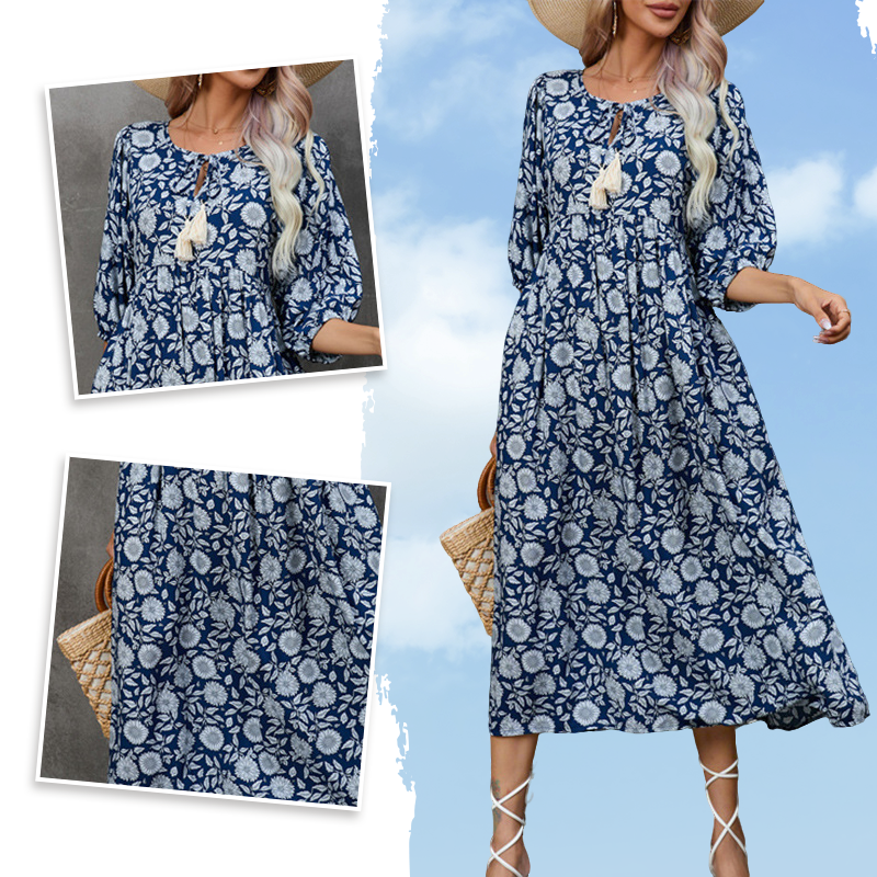 Élégante robe longue à col en V pour femmes avec imprimé floral